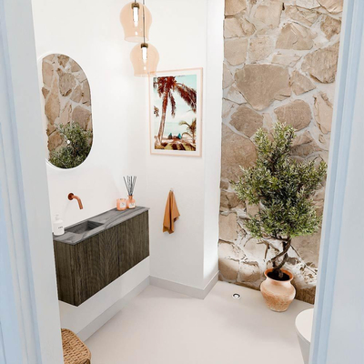 Mondiaz JOYA-DLUX 80cm toiletmeubel - kleur Shadow - Wastafel FAYE positie Links Zonder kraangat kleur Sombra.