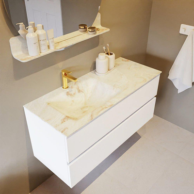 Mondiaz VICA-DLUX Ensemble de meuble de salle de bain - 110cm - meuble sous lavabo talc - 2 tiroirs - lavabo encastré cloud gauche - 1 trou de robinet - version haute de 60cm - frape