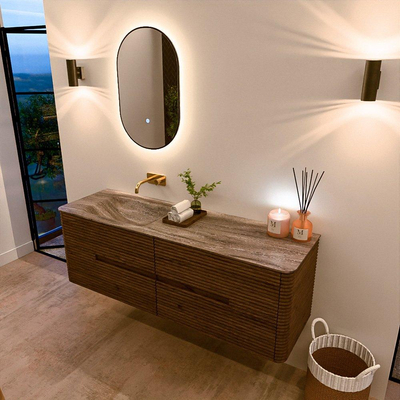Mondiaz CIRO-DLUX ensemble de meubles de salle de bains - 150x45x50cm - plan vasque solid surface Oza - 1 lavabo à gauche - sans trous de robinet - 4 tiroirs - Dusk