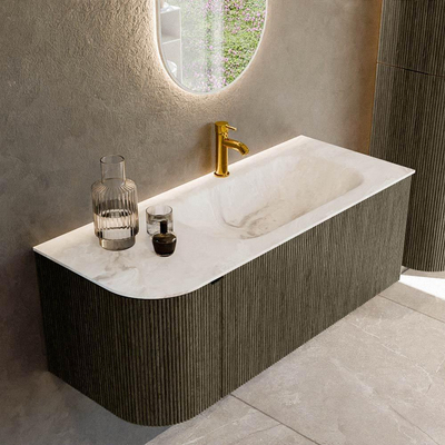 Mondiaz KURVE-DLUX Ensemble de meuble salle de bain - 115x46x40cm - 1 tiroir - 1 porte - lavabo en solid surface - droite - 1 trou de robinet - Shadow