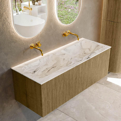 Mondiaz KURVE-DLUX Badkamermeubelset - 120x46x40cm - 1 lade - wastafel solid surface - dubbel - zonder kraangat - Dusk