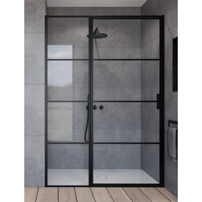 Marenza Bellini Porte de douche - 130x200cm - panneau fixe - lignes de cadre côté extérieur - anti-calcaire - noir mat