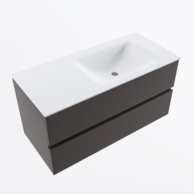 Mondiaz VICA ensemble de meuble de salle de bain - 100cm - meuble sous-vasque gris foncé - 2 tiroirs - lavabo cloud droite - 1 trou de robinet - version haute de 60cm - talc