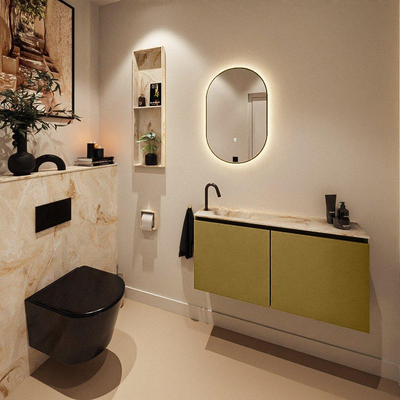 MONDIAZ TURE-DLUX Meuble toilette - 100cm - Oro - EDEN - vasque Frappe - position gauche - 1 trou de robinet