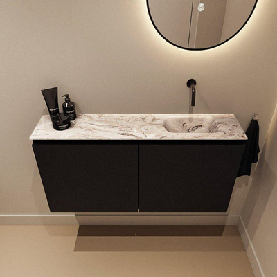 MONDIAZ TURE-DLUX Meuble toilette - 100cm - Urban - EDEN - vasque Glace - position droite - sans trou de robinet