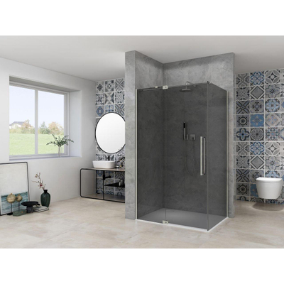 Van Rijn Products ST08 Nis Draaideur - 110x200cm - grijs rookglas - dikte 8mm - 2 delig - muurprofiel - stabilisatiestang - RVS