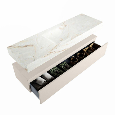 Mondiaz ALAN-DLUX Ensemble de meuble - 150cm - meuble Linen mat - 1 tiroir - Lavabo Cloud Frappe suspendu - vasque Centre - 1 trou de robinet