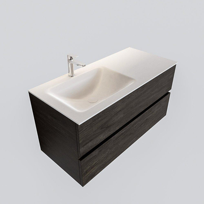 Mondiaz VICA Meuble Dark brown avec 2 tiroirs 100x50x45cm vasque lavabo Cloud gauche 1 trou de robinet