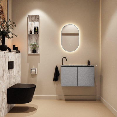 MONDIAZ TURE-DLUX 80cm toiletmeubel Plata. EDEN wastafel Glace positie links. Met 1 kraangat.