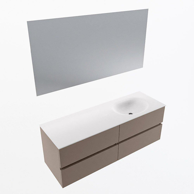 Mondiaz VICA ensemble de meuble de salle de bain - 140cm - meuble sous-vasque fumée - 4 tiroirs - lavabo lune droite - sans trous de robinet - couleur talc - miroir LED - version XL 60cm de haut