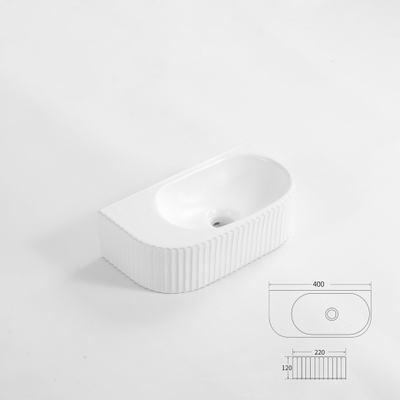 Fugaflow Eccelente Pietra Fontaine - 40x22x12cm - Rainurée - demi-ronde - sans trou de robinet - Céramique - Blanc Mat