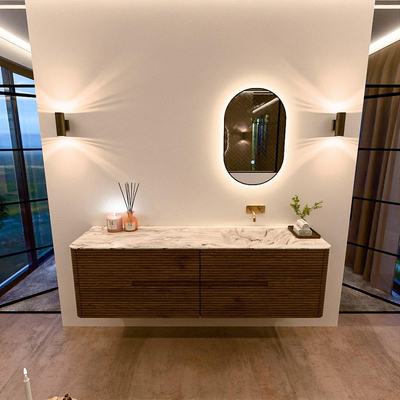 Mondiaz CIRO-DLUX Badkamermeubelset - 170x45x50cm - Solid surface wastafel Glace - 1 wasbak Rechts - zonder kraangaten - 4 lades - Dusk