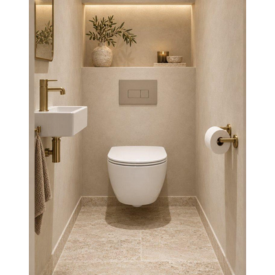 QeramiQ Dely Swirl Compact Toiletset - inbouwreservoir QeramiQ flush - slim zitting - kunststof bedieningsplaat taupe - rechthoekige knoppen - glans wit