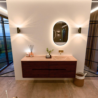 Mondiaz CIRO-DLUX Ensemble de meubles de salle de bains - 150x45x50cm - vasque Solid Surface Saba - 1 lavabo à droite - sans trous de robinetterie - 4 tiroirs - Ruby
