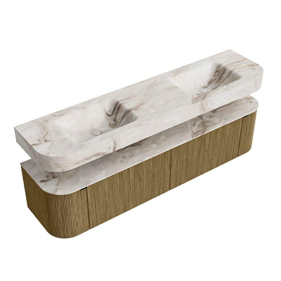 MONDIAZ THOR-DLUX Meuble de salle de bains - 190cm - arrondi gauche + droite - couleur Dusk - 2 tiroirs et 2 portes - Vasque suspendue CLOUD Double sans trou de robinet - couleur Frappe