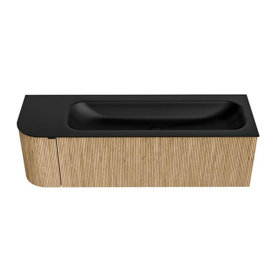 MONDIAZ KURVE 145cm meuble de salle de bains avec module 25 L couleur Chêne avec 1 tiroir et 1 porte. Lavabo BIG LARGE à droite 2 trous de robinet Urban.