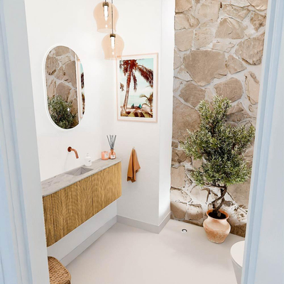 Mondiaz JOYA-DLUX 113.2cm toiletmeubel - ronding links en rechts kleur Oak - Wastafel FAYE positie Midden Zonder kraangat kleur Glace.