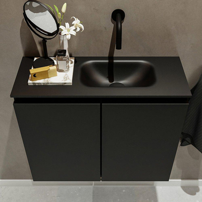 MONDIAZ TURE Fonteinset - 60x23x50cm - 0 kraangaten - 2 deuren - urban mat - Wasbak rechts - Solid Surface Zwart