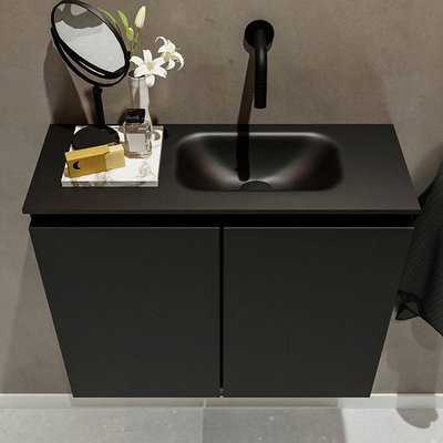 Mondiaz TURE Meuble lave-mains 60x23x50cm sans trous de robinet 2 portes Urban mat Lavabo Eden Droite Solid Surface Noir