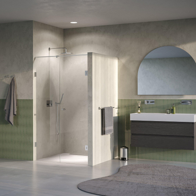 BRAUER Void Carving Nisdeur - 2-delig - 120x200cm - 60cm draaideur aan muur - glascoating - omkeerbaar - helder glas - Geborsteld RVS PVD