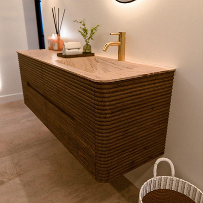 Mondiaz CIRO-DLUX Ensemble de meubles de salle de bains - 140x45x50cm - Plan vasque solid surface Arena - 1 vasque à droite - 1 trou de robinet - 4 tiroirs - Dusk