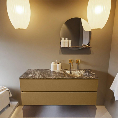 Mondiaz VICA-DLUX ensemble de meuble de salle de bain - 130cm - meuble sous-vasque oro - 2 tiroirs - lavabo encastré cloud droite - sans trous de robinet - version haute de 60cm - lave