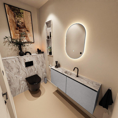 MONDIAZ TURE-DLUX 120cm toiletmeubel Plata. EDEN wastafel Glace positie midden. Met 1 kraangat.