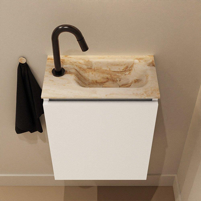 MONDIAZ TURE-DLUX Meuble de toilettes 40 cm Talc. EDEN lavabo Frappe position droite. Avec 1 trou de robinet.
