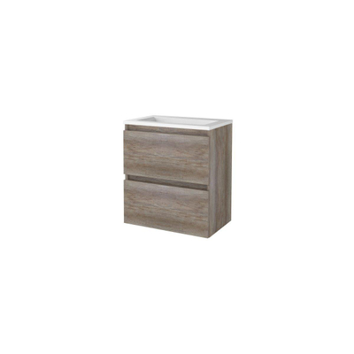 Basic-Line Start 39 ensemble de meubles de salle de bain 60x39cm sans poignée 2 tiroirs vasque acrylique 0 trous de robinetterie mfc scotch oak