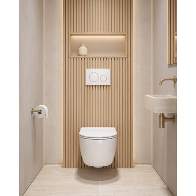 QeramiQ Dely Swirl Toiletset - 36.5x53cm - Geberit UP720 Duofix Sigma inbouwreservoir - slim zitting - bedieningsplaat Delta wit - ronde knoppen - glans wit