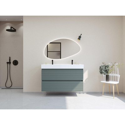 HR badmeubelen Infinity XXL 3D Ensemble meuble de salle de bains - 120 cm - 1 lavabo en céramique kube blanc - 2 trous de robinet - 2 tiroirs - mat petrol