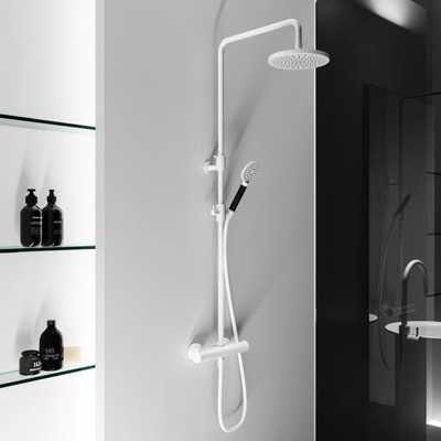 Hotbath Cobber ensemble de douche de tête thermostatique avec douche de tête ronde de 20cm douchette ronde blanc mat