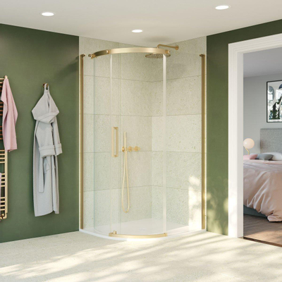 Crosswater Optix 10 Douchecabine - 120x90cm - kwartrond - deur links - gecoat messing geborsteld (goud)