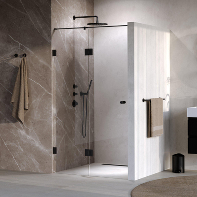 BRAUER Void Carving Nisdeur - 2-delig - 110x200cm - 60cm draaideur aan glas - glascoating - omkeerbaar - helder glas - mat zwart