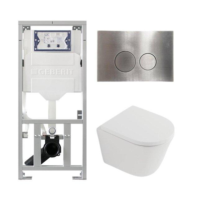 QeramiQ Dely Pack WC - 36,3x51,7cm - à fond creux - sans bride - réservoir encastré Geberit UP320 - abattant WC softclose 35 mm - plaque de commande en acier - boutons ronds - blanc mat