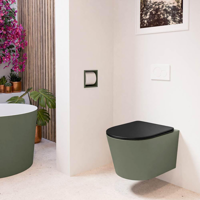 Mondiaz LAVIE WC suspendu – sans bride – 36 x 53 cm – avec abattant softclose – Army (vert), abattant Urban (noir)