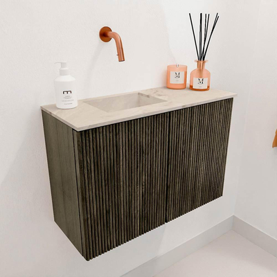 Mondiaz JOYA-DLUX 60cm toiletmeubel - kleur Shadow - Wastafel FAYE positie Links Zonder kraangat kleur Frappe.