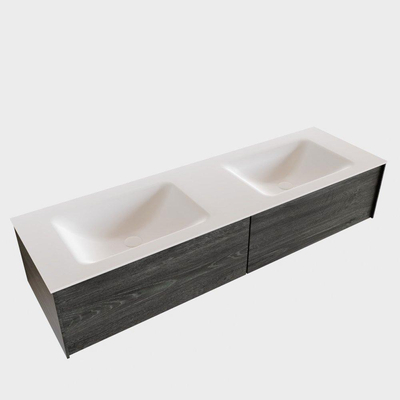 MONDIAZ LUSH Ensemble de meuble salle de bain - 150cm - 2 tiroirs - lavabo cloud - 2 vasques - 2 trous de robinet - anthracite
