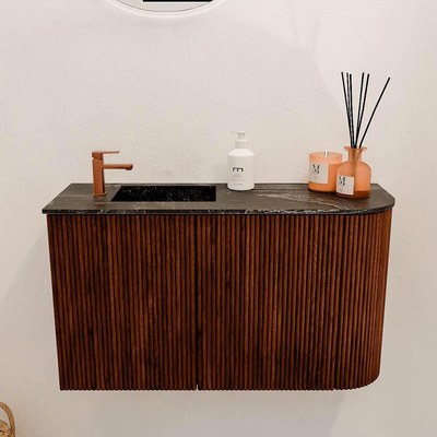Mondiaz JOYA-DLUX 71.6cm toiletmeubel - ronding rechts kleur Ruby - Wastafel FAYE positie Links 1 kraangat kleur Lava.