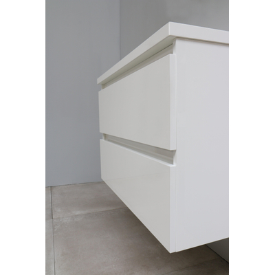 Basic Bella Meuble lavabo acrylique sans trous de robinet 80x55x46cm Flat Pack Blanc haute-brillance