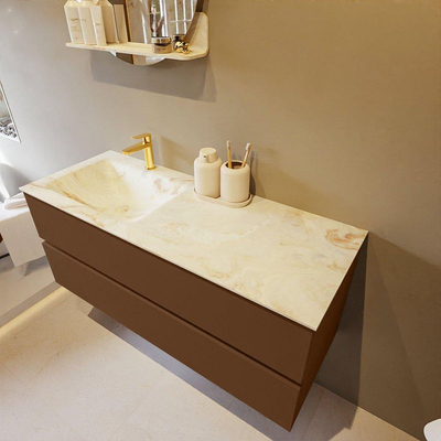 MONDIAZ VICA-DLUX Ensemble meuble de salle de bains - 120cm - meuble bas Rust - 2 tiroirs - lavabo encastré Cloud gauche - 1 trou de robinet - version haute 60cm - Frappe