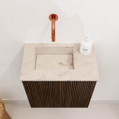 Mondiaz JOYA-DLUX 40cm meuble de salle de bains - couleur Walnut - Lavabo FAYE position Gauche Sans trou de robinet couleur Frappe.