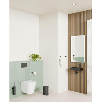 Fortifura Fuente pack lave-mains – rectangulaire – 40 x 22 x 9 cm – pierre naturelle noire – robinet noir mat