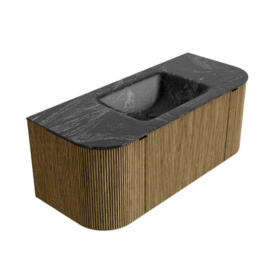 Mondiaz KURVE-DLUX Badkamermeubelset - 110x46x40cm - 1 lade - 2 deuren - wastafel solid surface - midden - 1 kraangat - Dusk