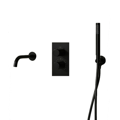 Fortifura Calvi Badkraan set - uitloop - 22cm inkortbaar - gladde slang - staafhanddouche - inbouwdeel - wandhouder - mat zwart