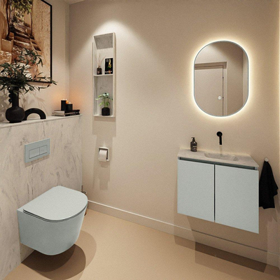 MONDIAZ TURE-DLUX Meuble toilette - 60cm - Greey - EDEN - vasque Opalo - position droite - sans trou de robinet