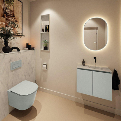 MONDIAZ TURE-DLUX Meuble WC 60cm Greey. Lavabo EDEN Opalo position droite. Sans trou de robinet.