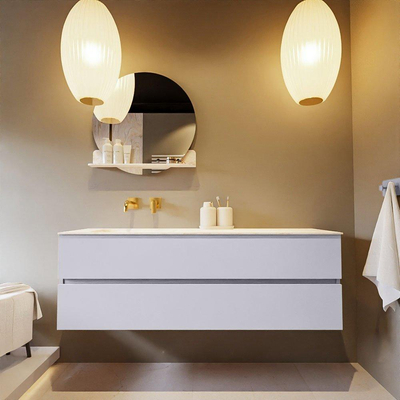 Mondiaz VICA-DLUX Ensemble de meuble de salle de bain - 150cm - meuble sous-vasque cale - 2 tiroirs - lavabo encastré cloud gauche - sans trous de robinet - version haute de 60cm - ostra