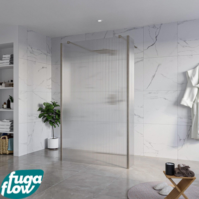 FugaFlow Eccelente Vetro Douche à l'italienne - 120x200cm - verre clair nervuré - anticalcaire - verre de sécurité 8mm - 2 parois latérales 40cm - avec bras muraux et profilés d'angle - Gunmetal