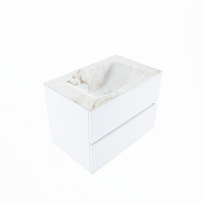 Mondiaz VICA-DLUX Ensemble de meuble de salle de bain - 70cm - meuble sous-vasque talc - 2 tiroirs - lavabo encastrée cloud milieu - sans trous de robinet - version haute de 60cm - frape